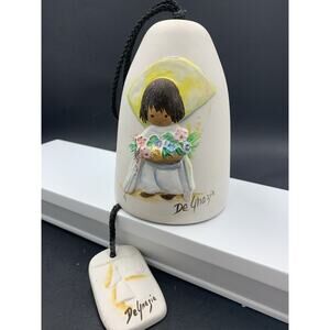 De Grazia Clay Pottery Wind Chime / Bell, Child with Flowers, 3D